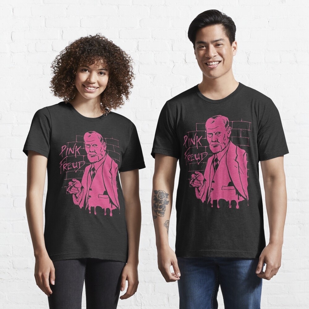 Black Graphic T-Shirt with Pink Freud Design- Medium